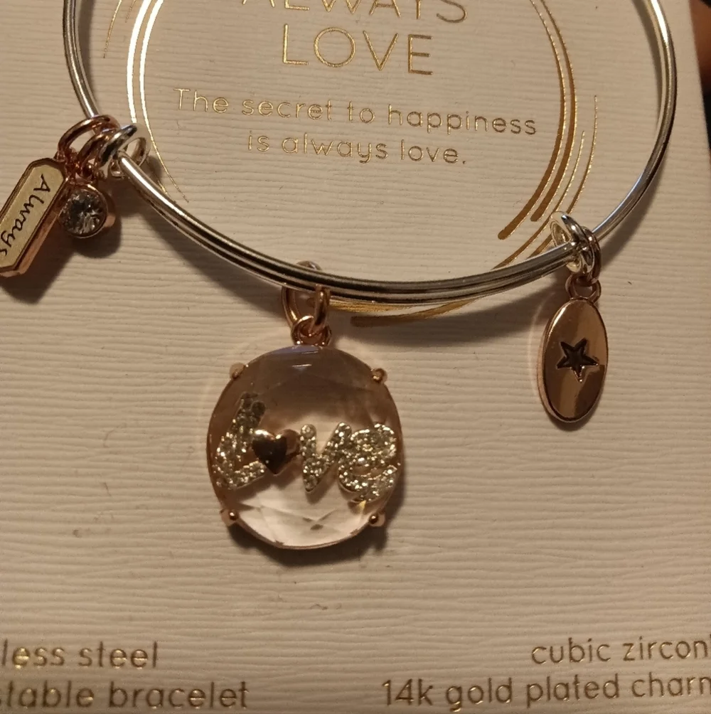 NEW 14k Gold-plated Charms w/SS Unwritten "Always Love" Charm Bracelet - Picture 4 of 5